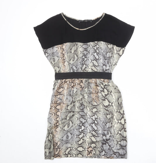 Zara Womens Grey Animal Print Viscose Sheath Size M Boat Neck Pullover - Snake Print