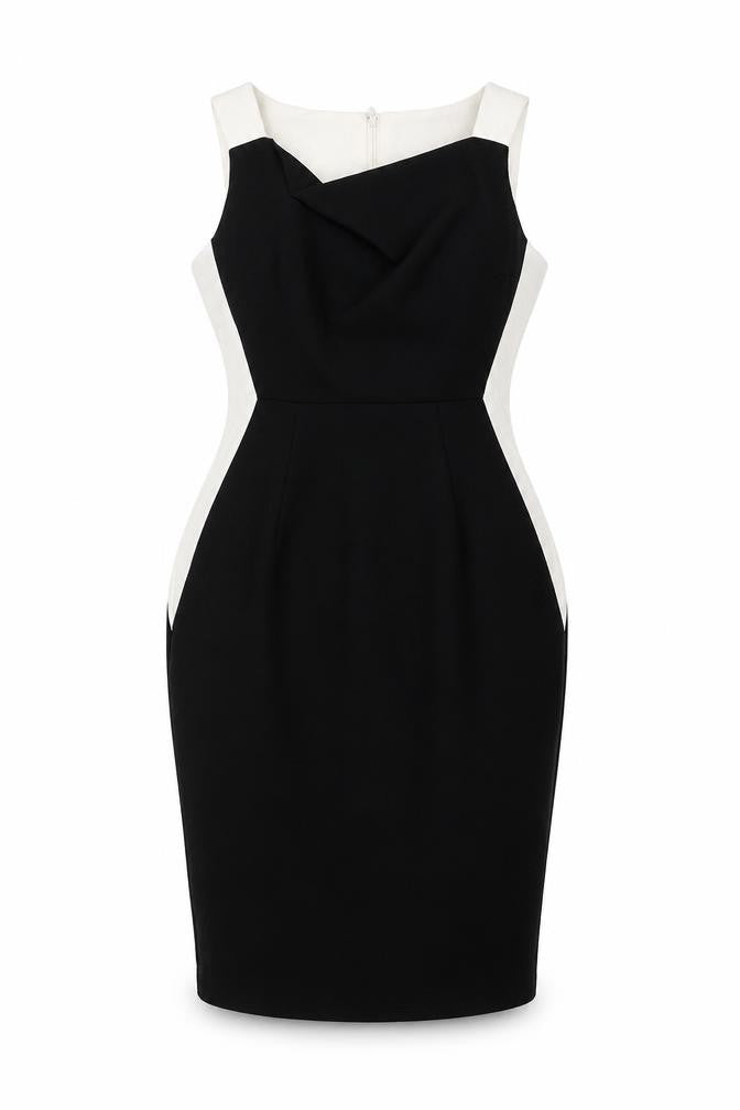 Dorothy Perkins Womens Black Colourblock Polyester Pencil Dress Size 10 Square Neck Zip