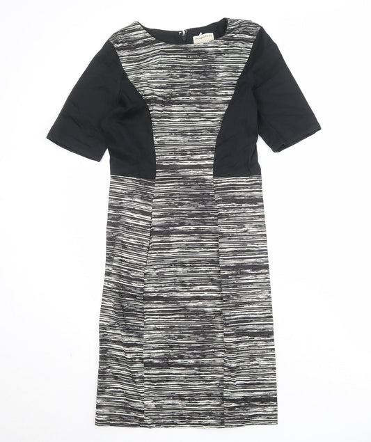 People Tree Womens Black Geometric Cotton A-Line Size 10 Round Neck Zip