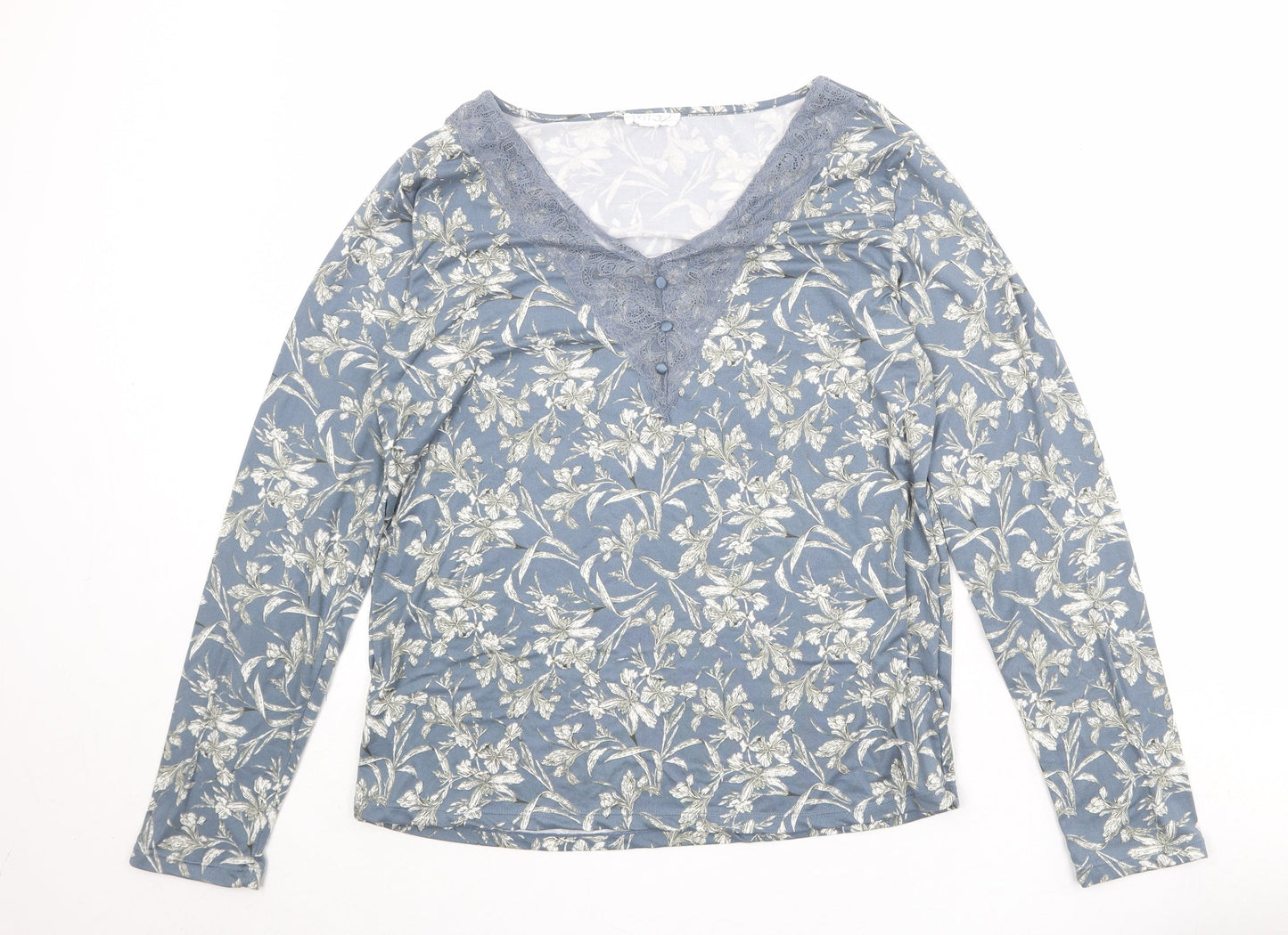 Mis/ Womens Blue Geometric Polyester Basic Blouse Size 14 V-Neck - Lace Details