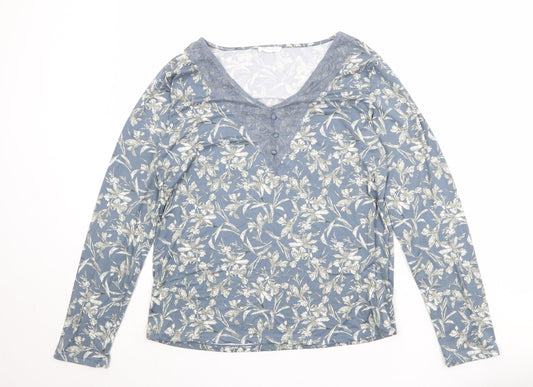 Mis/ Womens Blue Geometric Polyester Basic Blouse Size 14 V-Neck - Lace Details