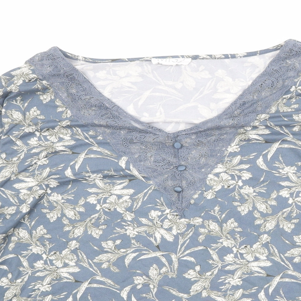 Mis/ Womens Blue Geometric Polyester Basic Blouse Size 14 V-Neck - Lace Details