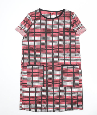 Next Womens Pink Plaid Polyester A-Line Size 14 Round Neck Pullover