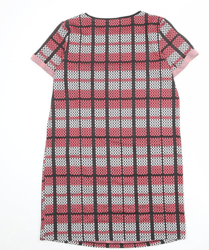 Next Womens Pink Plaid Polyester A-Line Size 14 Round Neck Pullover