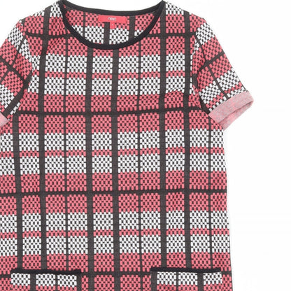 Next Womens Pink Plaid Polyester A-Line Size 14 Round Neck Pullover