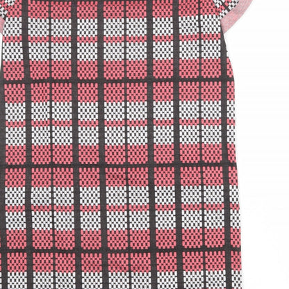 Next Womens Pink Plaid Polyester A-Line Size 14 Round Neck Pullover