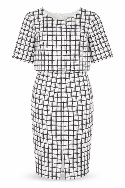 ASOS Womens White Check Polyester Shift Size 12 Round Neck Zip
