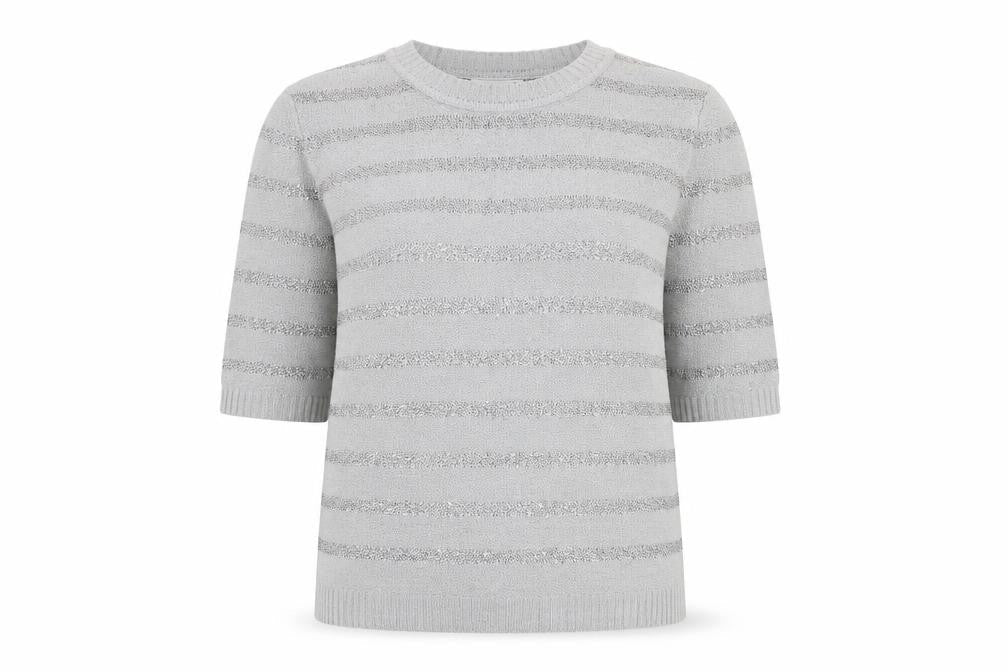 Fay Louise Womens Grey Round Neck Striped Acrylic Pullover Jumper Size L
