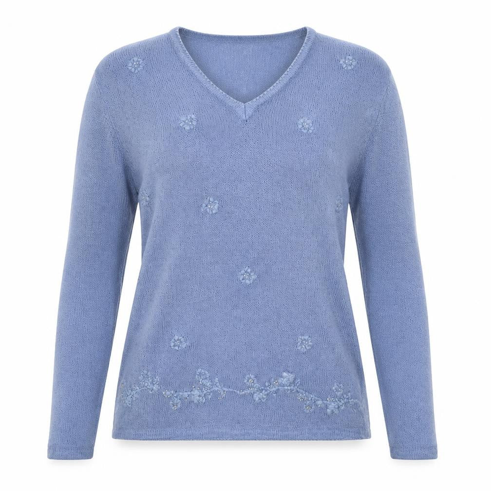 Bonmarché Womens Blue V-Neck Acrylic Pullover Jumper Size S - Size S/M