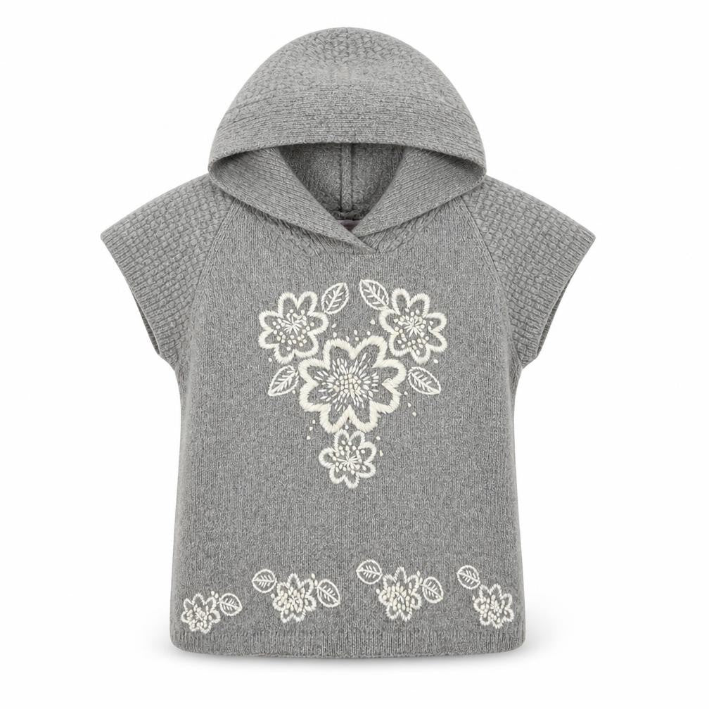 Monsoon Girls Grey Round Neck Wool Pullover Jumper Size L Pullover - Floral Detail