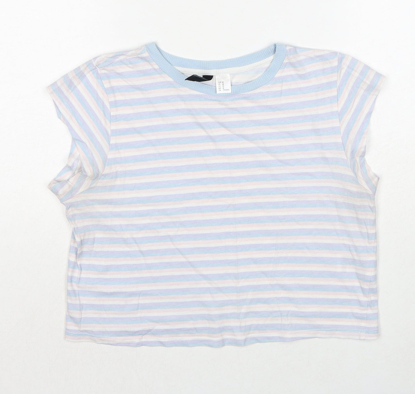 Divided by H&M Womens Multicoloured Striped Cotton Basic T-Shirt Size M Round Neck