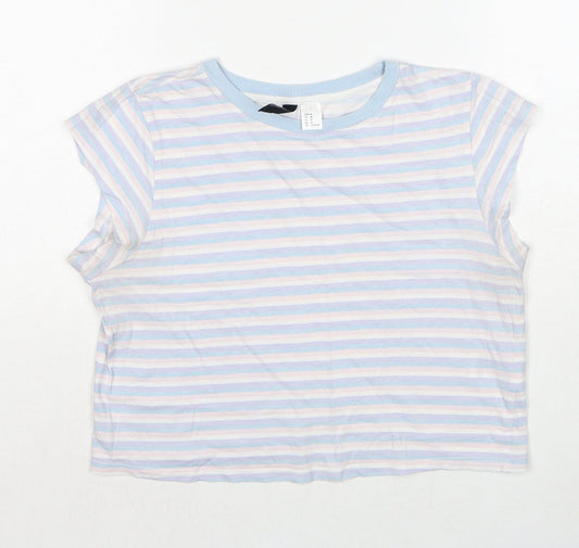 Divided by H&M Womens Multicoloured Striped Cotton Basic T-Shirt Size M Round Neck