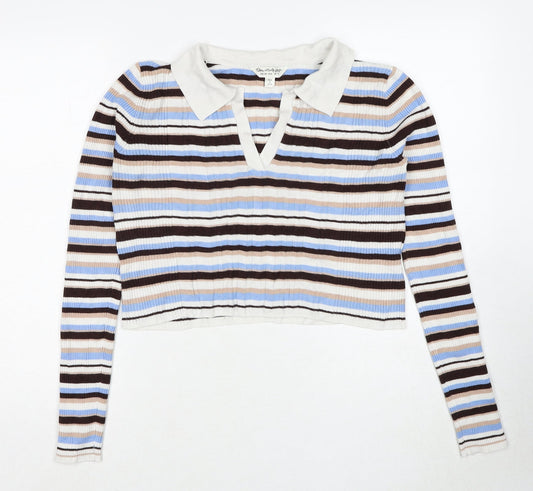 Miss Selfridge Womens Multicoloured Collared Striped Viscose Pullover Jumper Size 12
