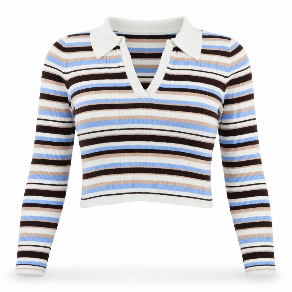 Miss Selfridge Womens Multicoloured Collared Striped Viscose Pullover Jumper Size 12