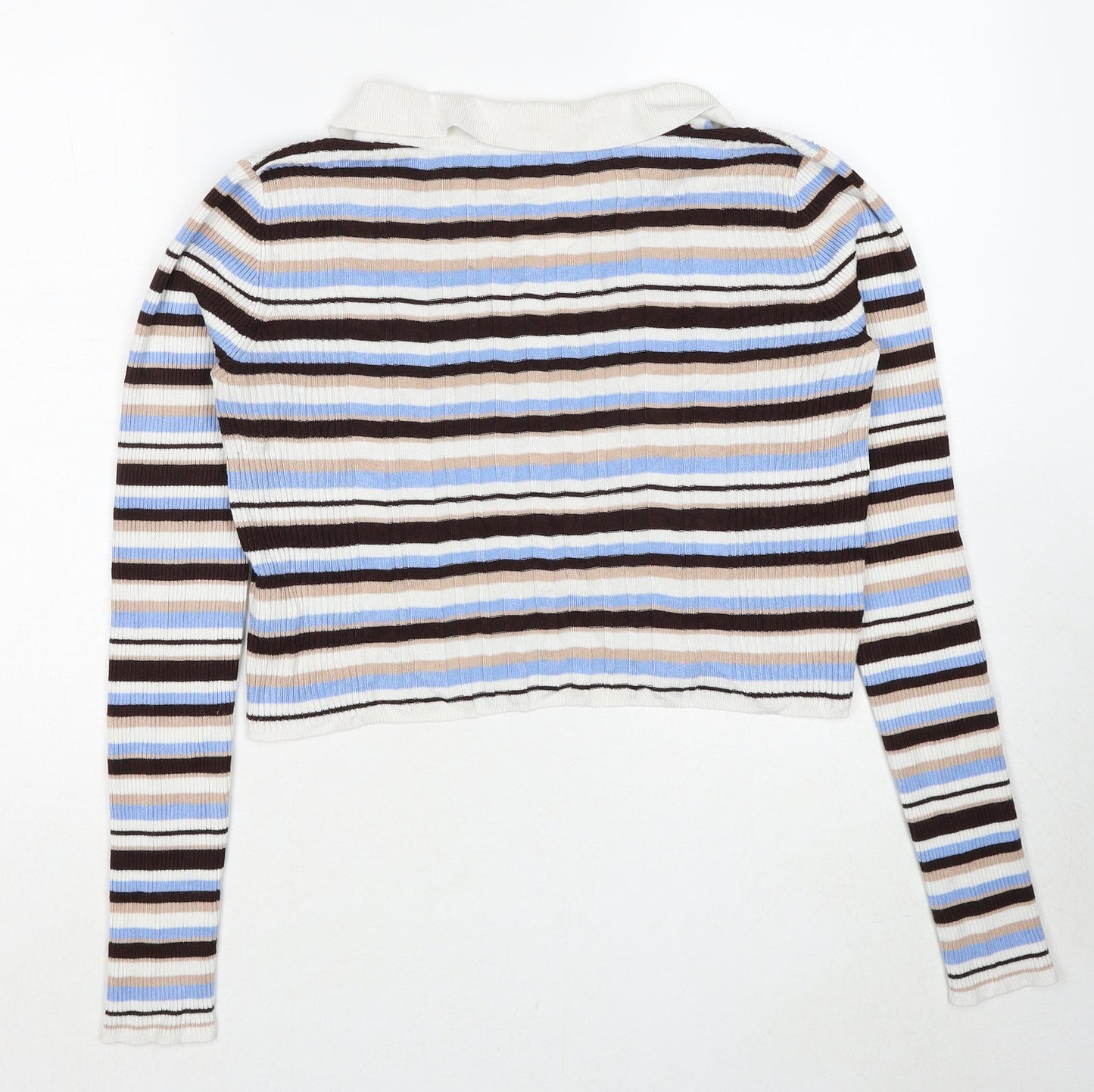 Miss Selfridge Womens Multicoloured Collared Striped Viscose Pullover Jumper Size 12