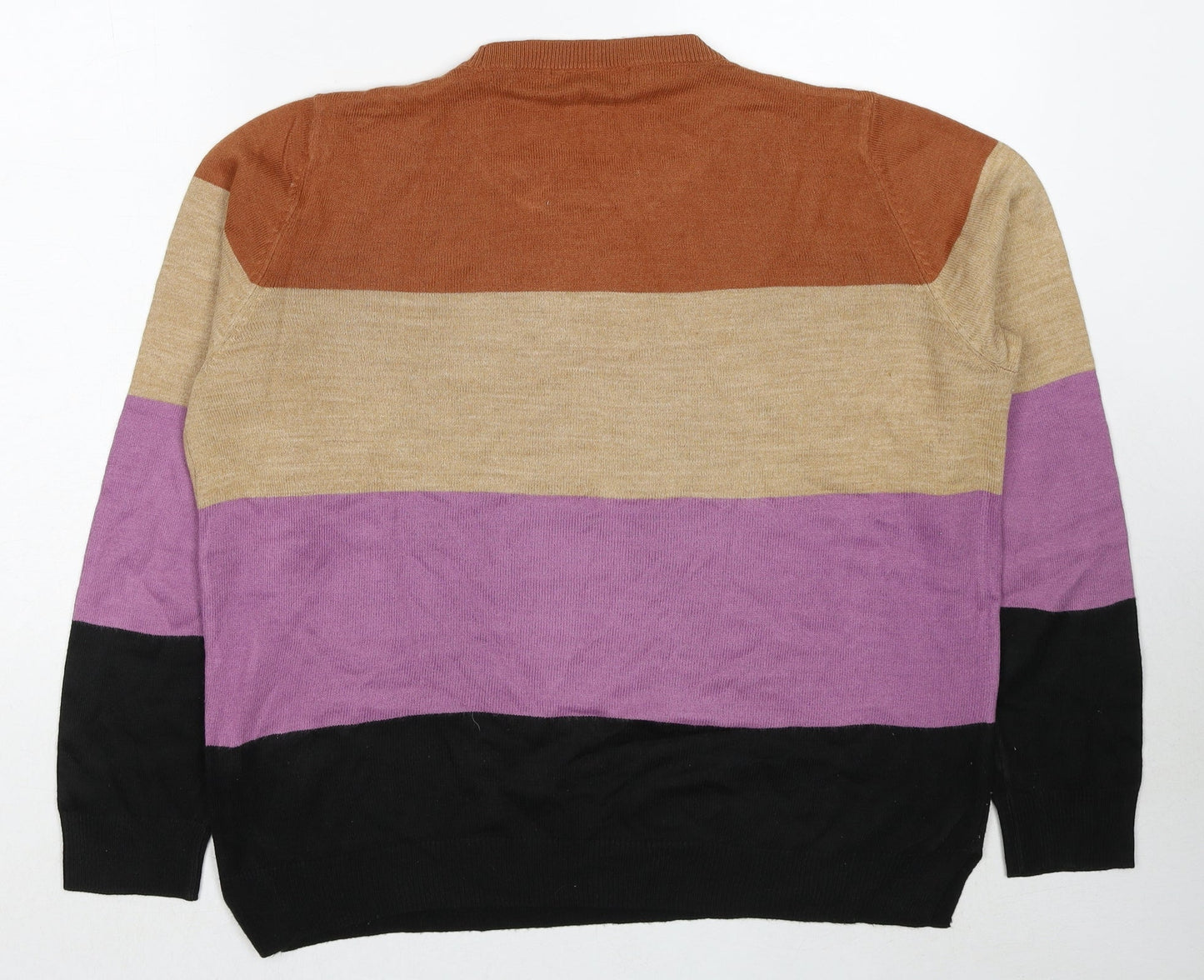 Marks and Spencer Womens Multicoloured Round Neck Striped Acrylic Pullover Jumper Size 14