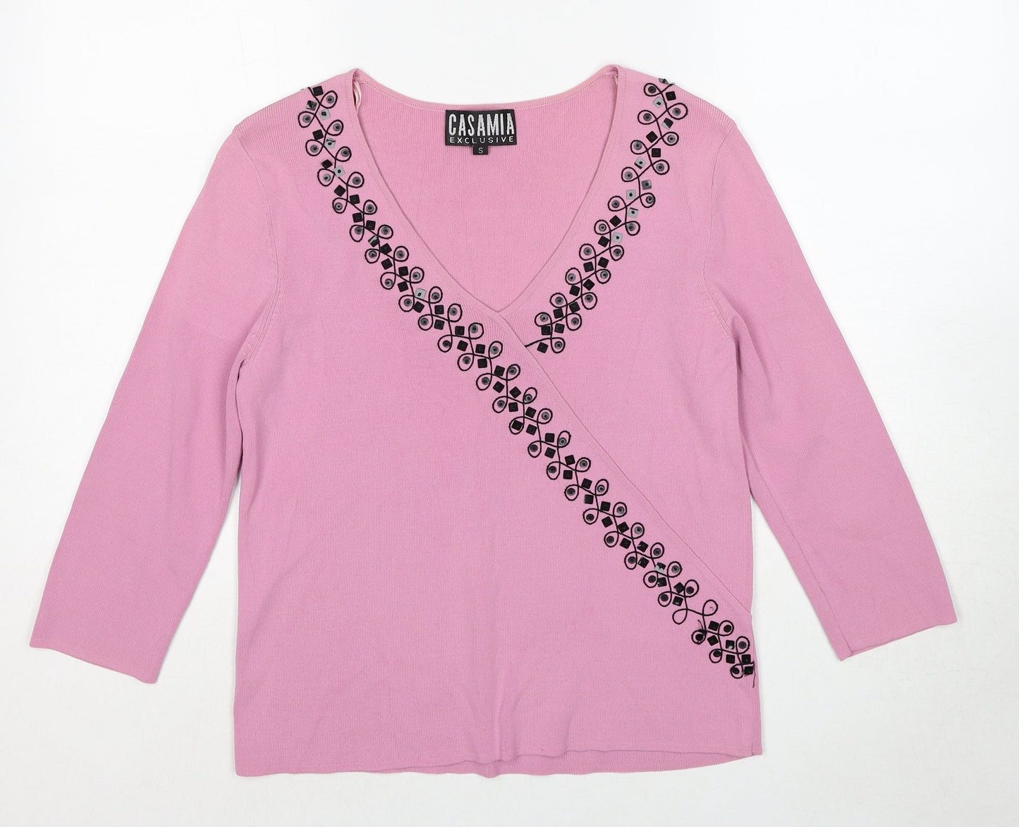 Casamia Womens Pink V-Neck Viscose Pullover Jumper Size S