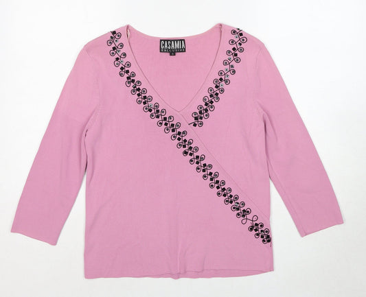 Casamia Womens Pink V-Neck Viscose Pullover Jumper Size S