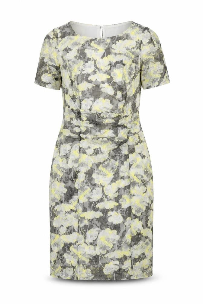 Marks & Spencer Womens Grey Geometric Polyester Shift Size 12 Round Neck Button
