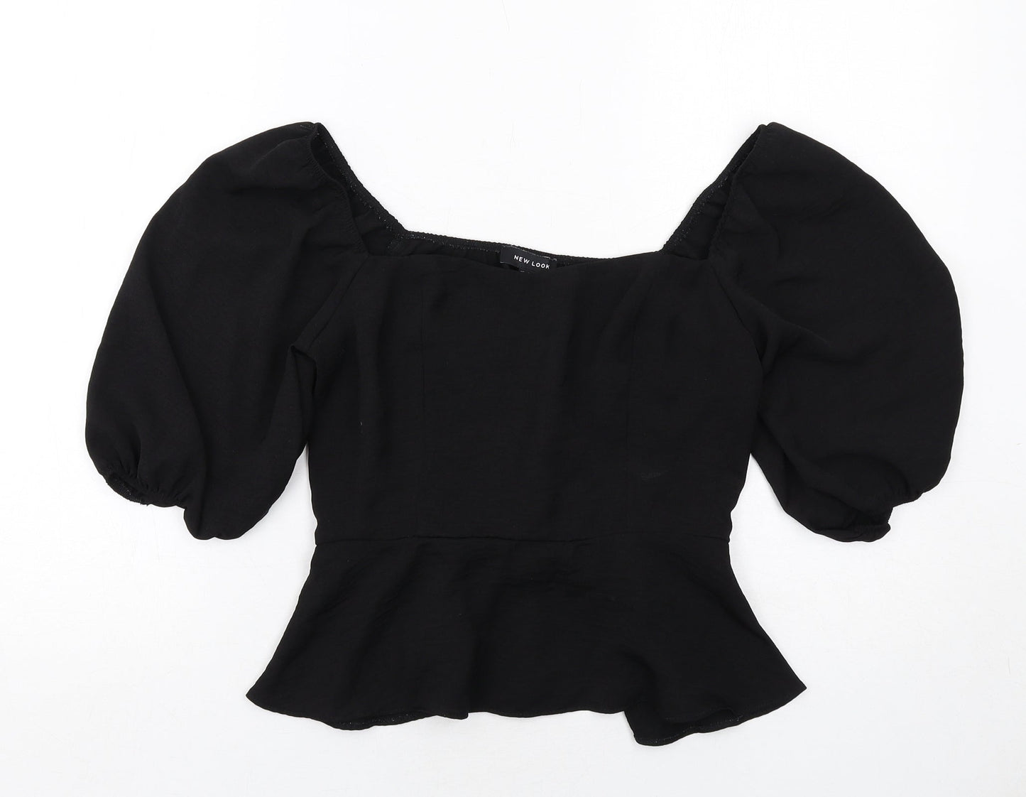 New Look Womens Black Polyester Basic Blouse Size 10 Square Neck