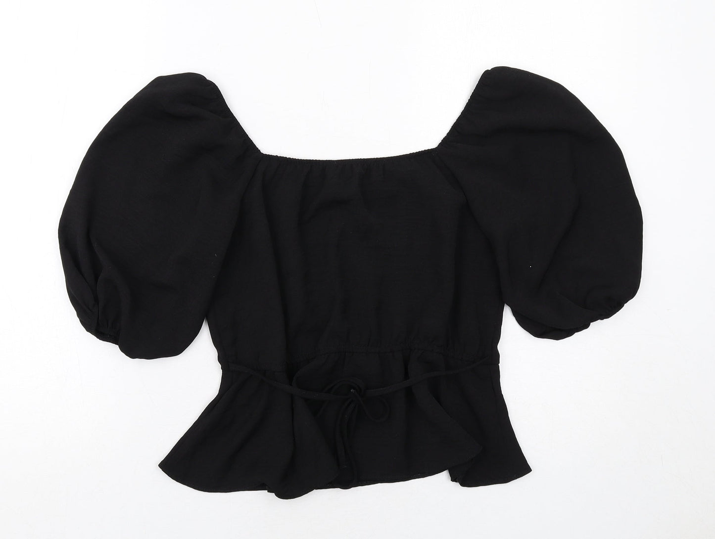 New Look Womens Black Polyester Basic Blouse Size 10 Square Neck