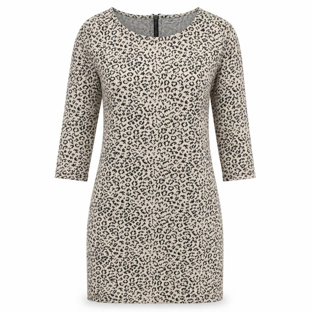 Soaked in Luxury Womens Beige Animal Print Polyester Sheath Size S Boat Neck Zip - Leopard Print