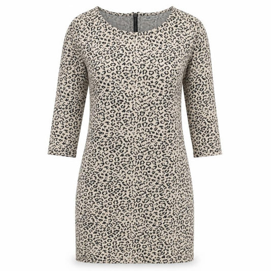 Soaked in Luxury Womens Beige Animal Print Polyester Sheath Size S Boat Neck Zip - Leopard Print