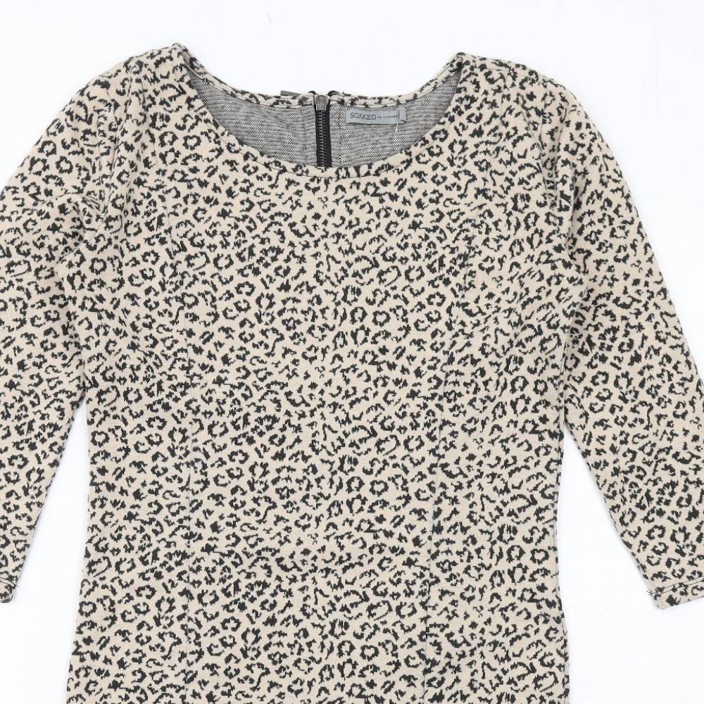 Soaked in Luxury Womens Beige Animal Print Polyester Sheath Size S Boat Neck Zip - Leopard Print
