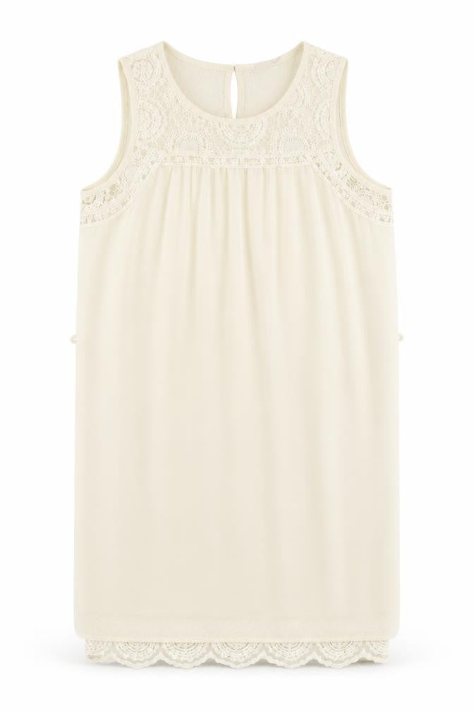 FOREVER 21 Womens Ivory Polyester Shift Size S Boat Neck Button - Crocheted Lace Detail