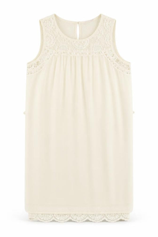 Forever 21 Womens Ivory Polyester Shift Size S Boat Neck Button - Crocheted Lace Detail