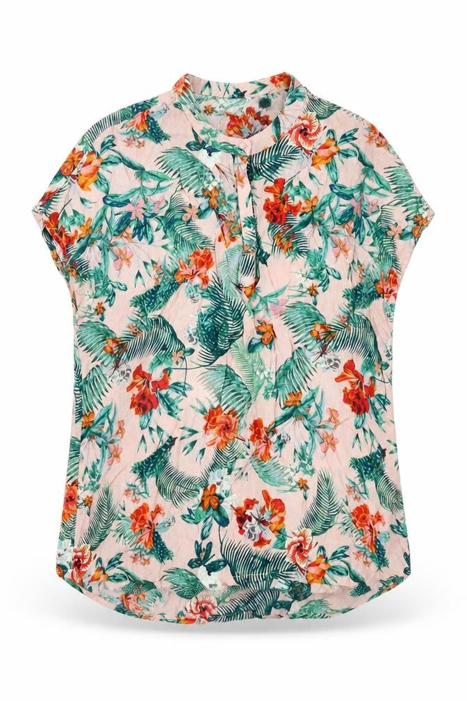 Soaked in Luxury Womens Pink Geometric Viscose Basic Blouse Size L V-Neck