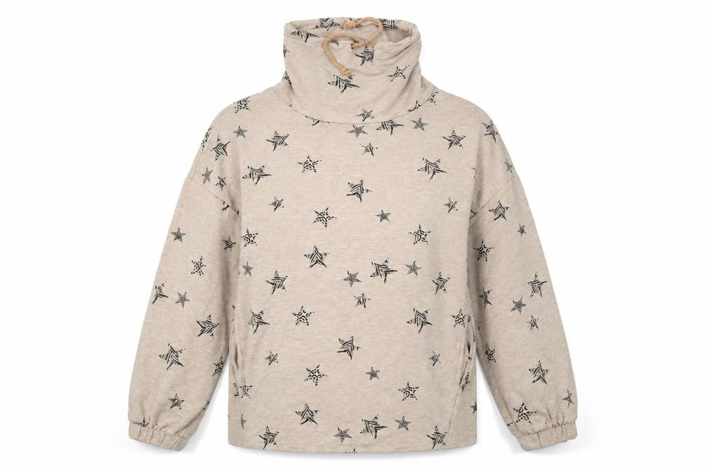 Marks & Spencer Womens Beige Geometric Viscose Pullover Sweatshirt Size 12 Pullover - Star Pattern