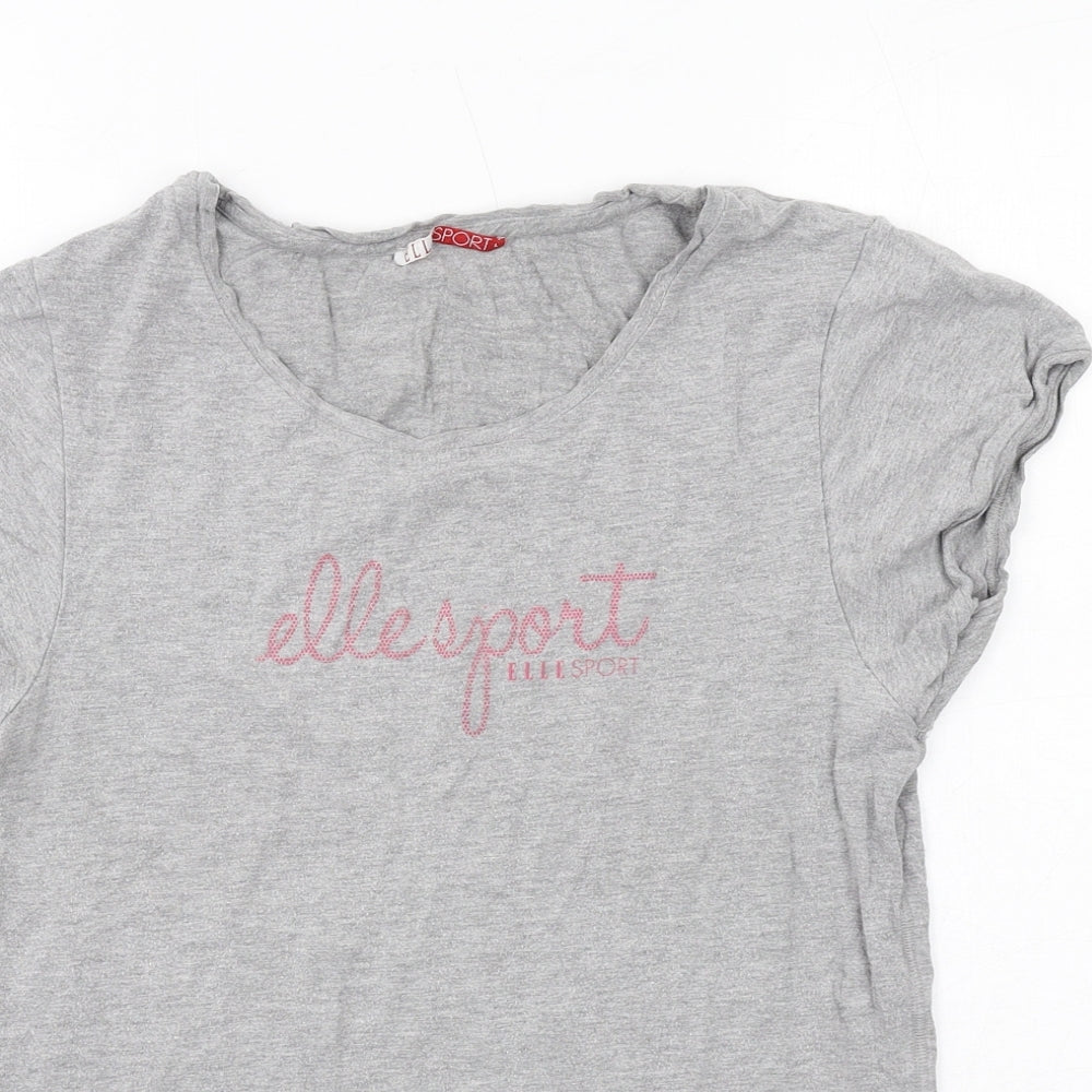 ELLE Womens Grey Cotton Basic T-Shirt Size L Round Neck - Elle sport