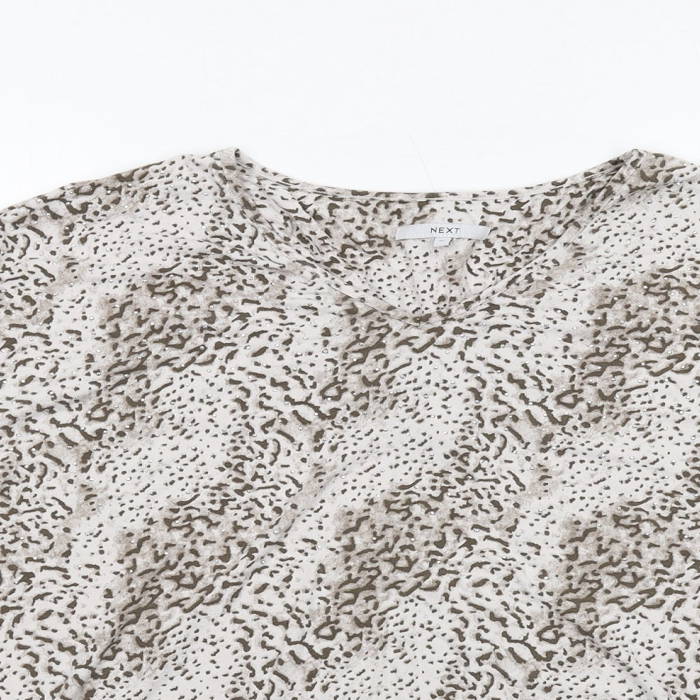 NEXT Womens Beige Animal Print Viscose Basic Blouse Size XL V-Neck