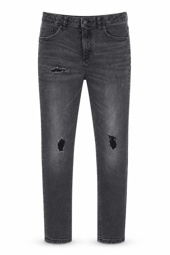 River Island Boys Grey Cotton Skinny Jeans Size 12 Years Regular Zip - Distressed
