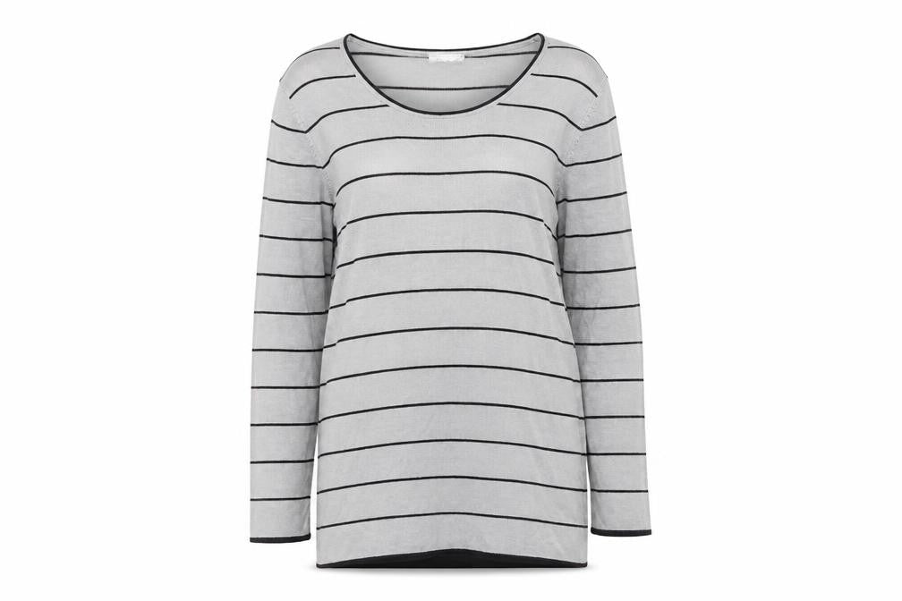 BHS Womens Grey Round Neck Striped Acrylic Pullover Jumper Size 12