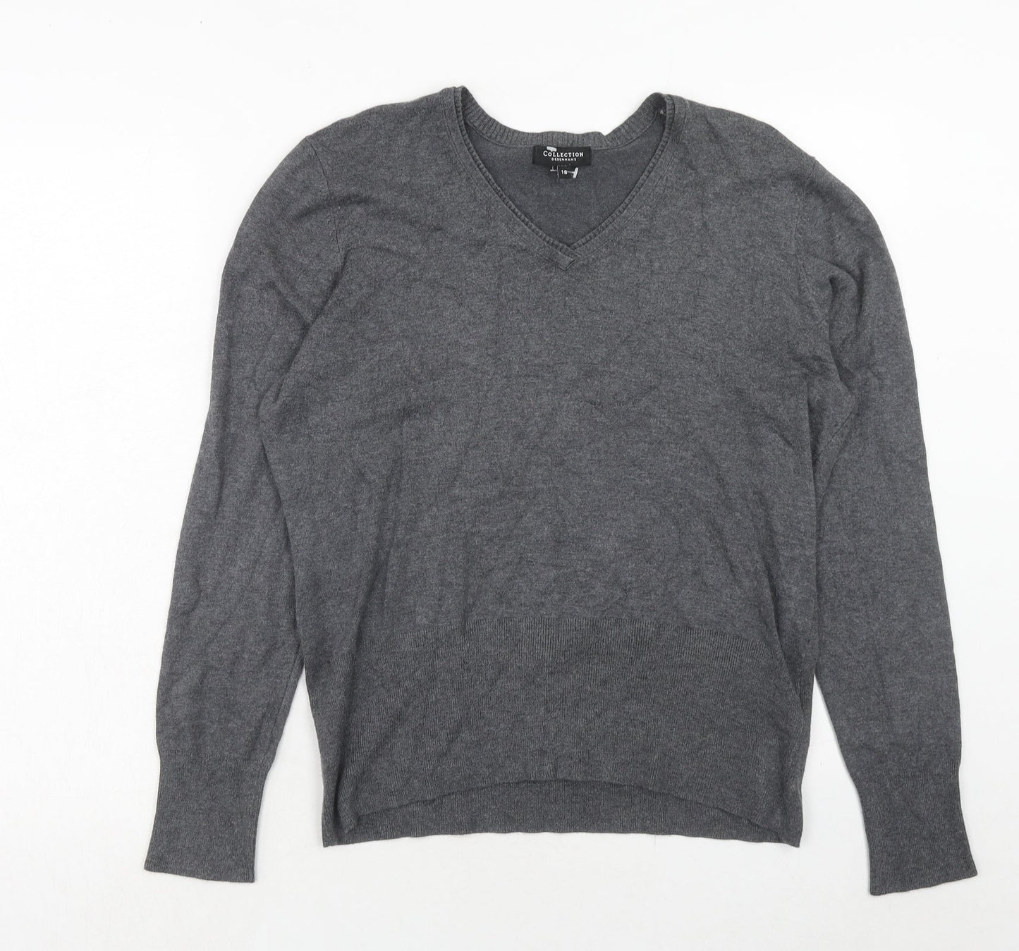 Debenhams Womens Grey V-Neck Viscose Pullover Jumper Size 18