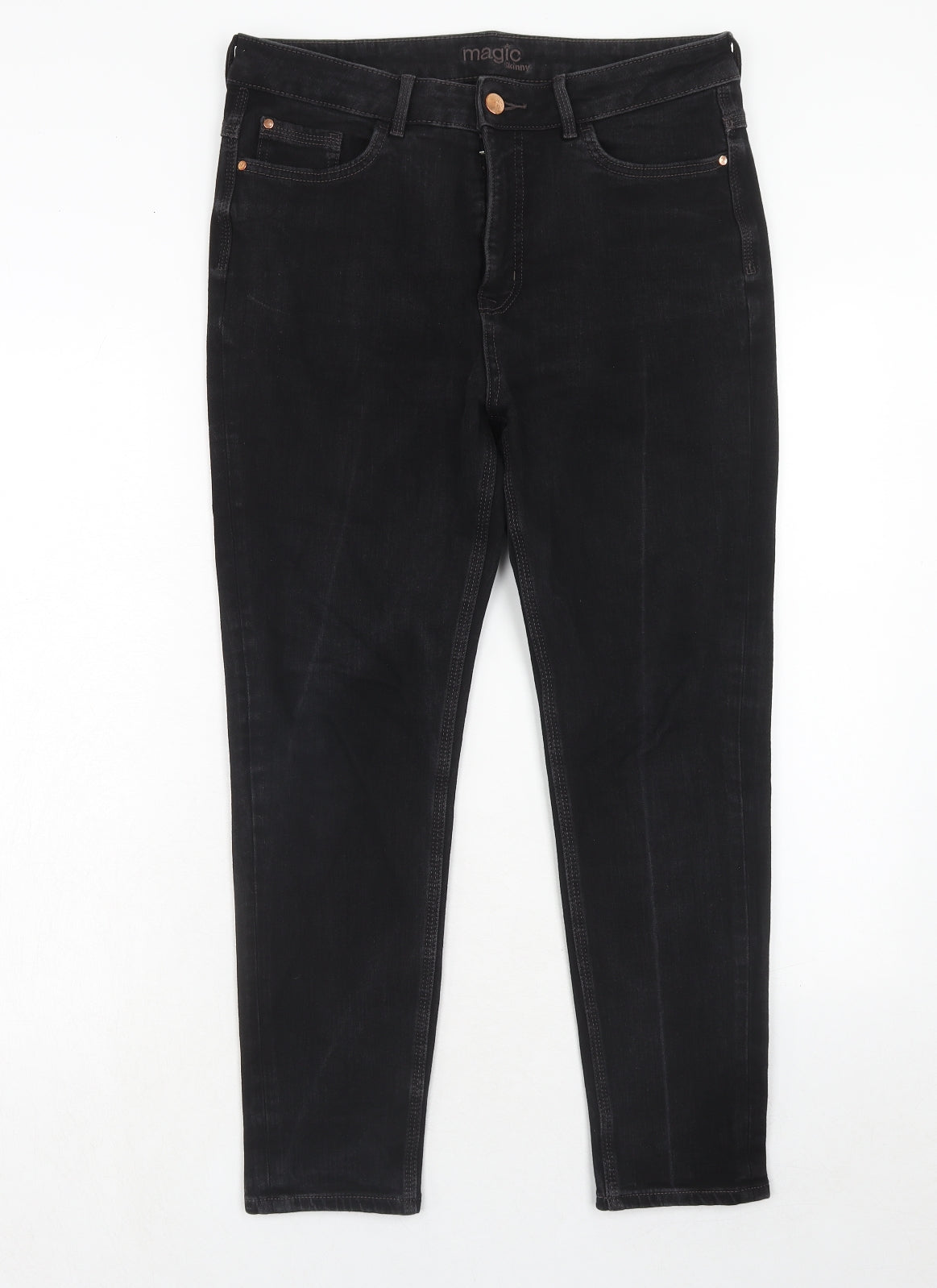 Marks and Spencer Womens Black Cotton Skinny Jeans Size 32 in Regular Zip