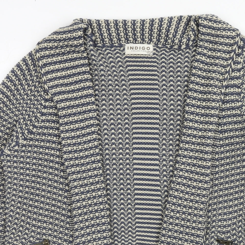 Indigo Womens Blue V-Neck Geometric Cotton Cardigan Jumper Size 8