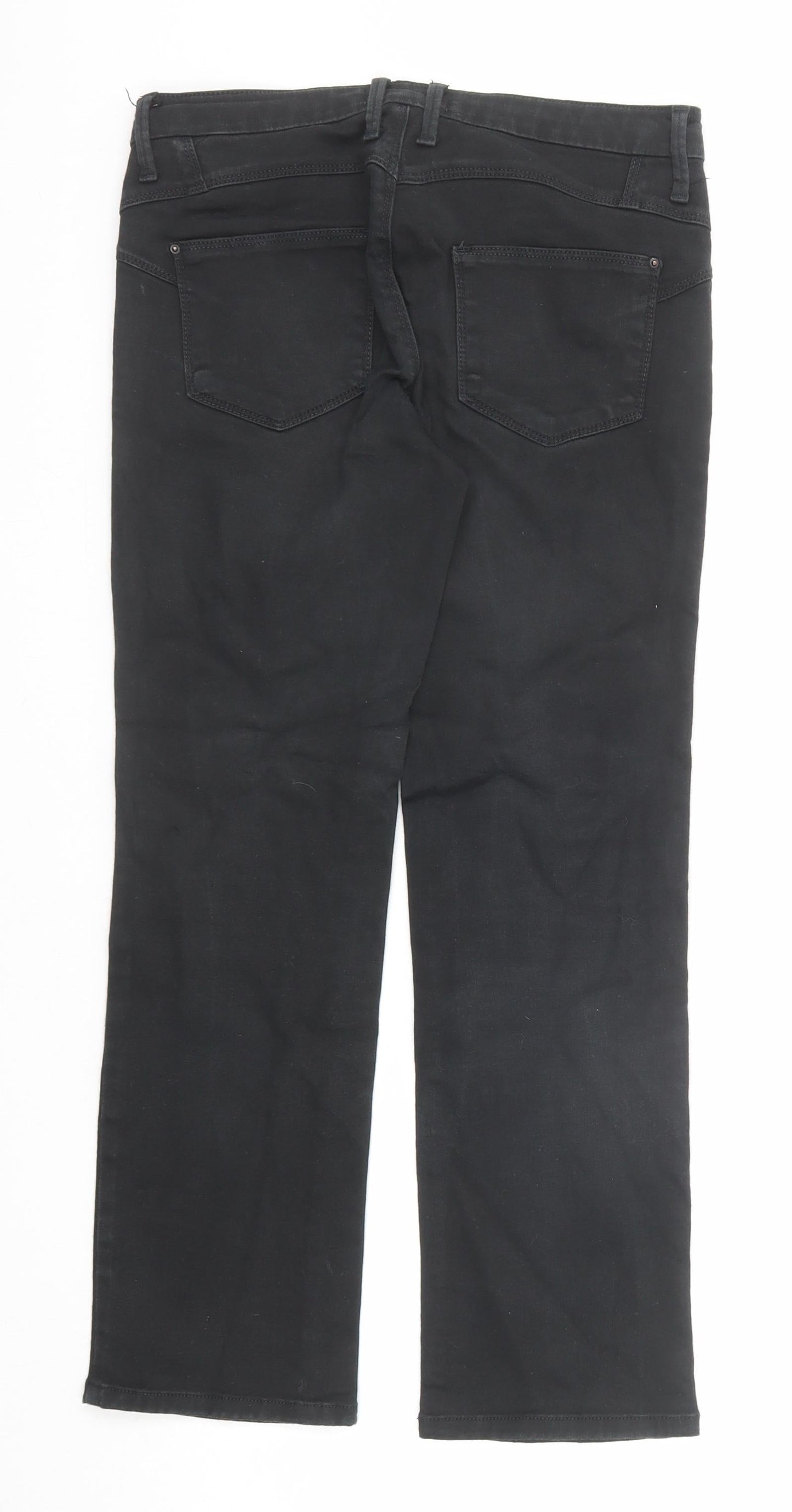 Marks and Spencer Womens Black Cotton Straight Jeans Size 8 Regular Zip