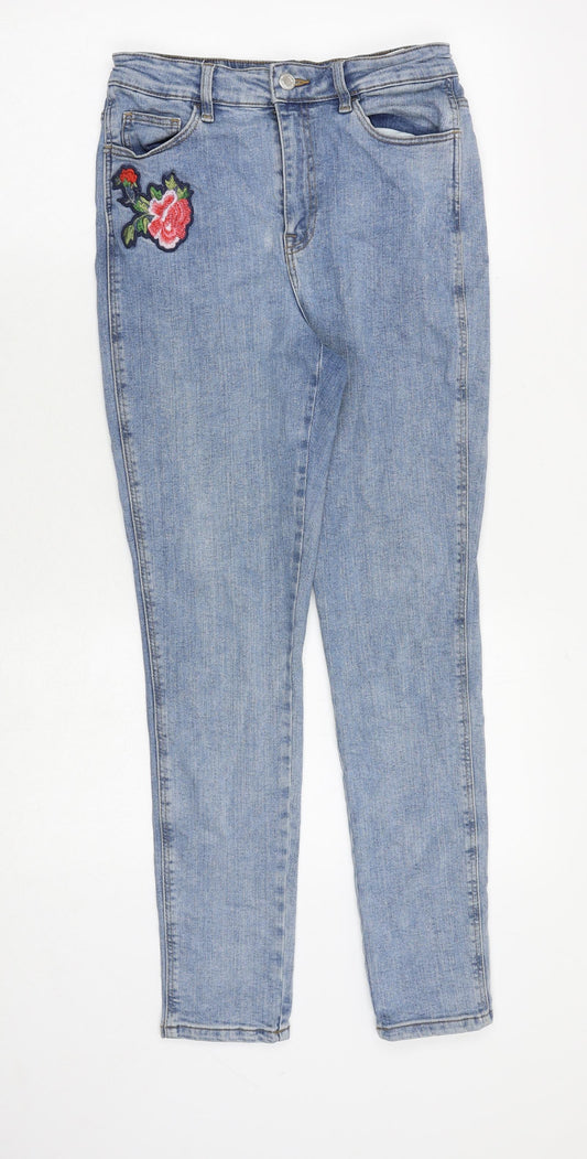 Marks and Spencer Womens Blue Cotton Skinny Jeans Size 8 Regular Zip