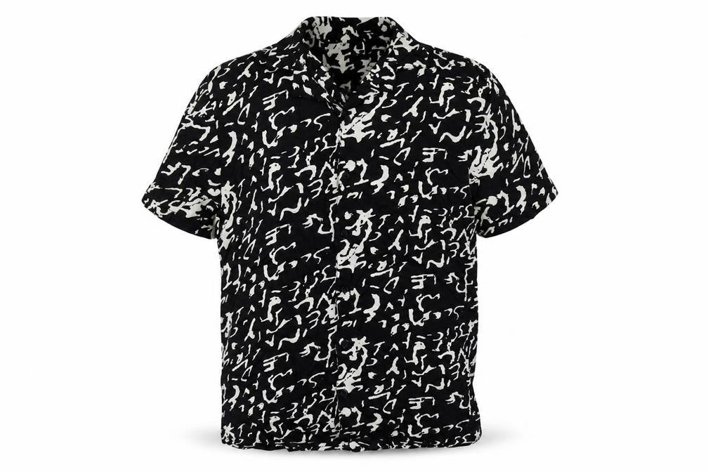 Another Influence Mens Black Geometric Viscose Button-Up Size S Collared Button