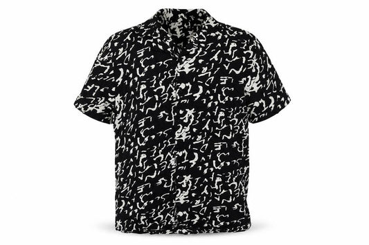 Another Influence Mens Black Geometric Viscose Button-Up Size S Collared Button
