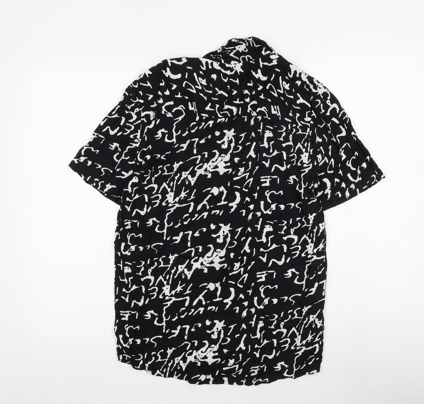 Another Influence Mens Black Geometric Viscose Button-Up Size S Collared Button