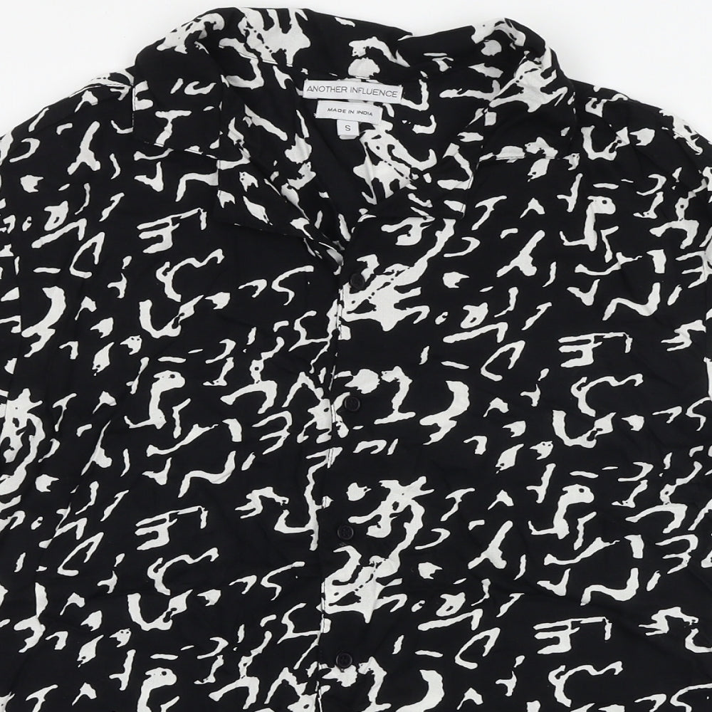 Another Influence Mens Black Geometric Viscose Button-Up Size S Collared Button