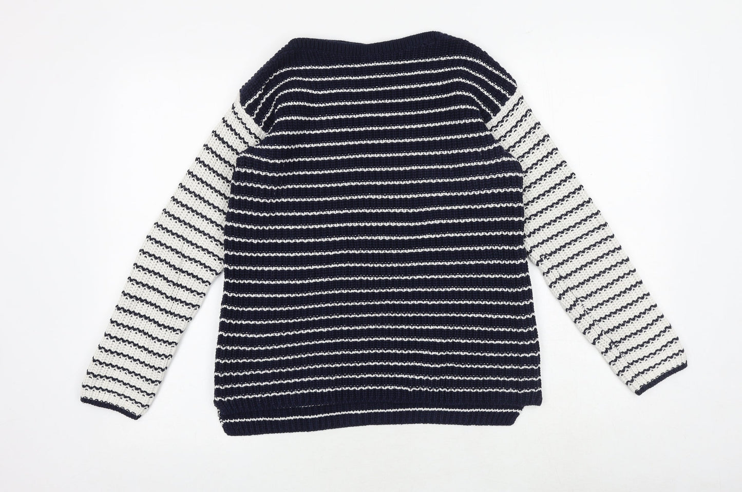 Marks and Spencer Womens Blue Boat Neck Striped 100% Cotton Pullover Jumper Size S