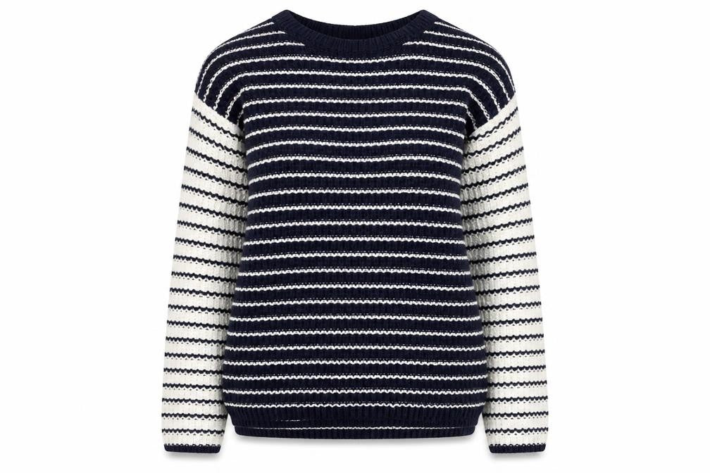 Marks & Spencer Womens Blue Boat Neck Striped 100% Cotton Pullover Jumper Size S
