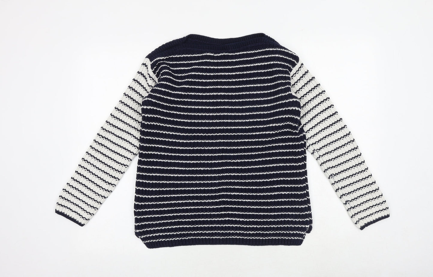 Marks and Spencer Womens Blue Boat Neck Striped 100% Cotton Pullover Jumper Size S