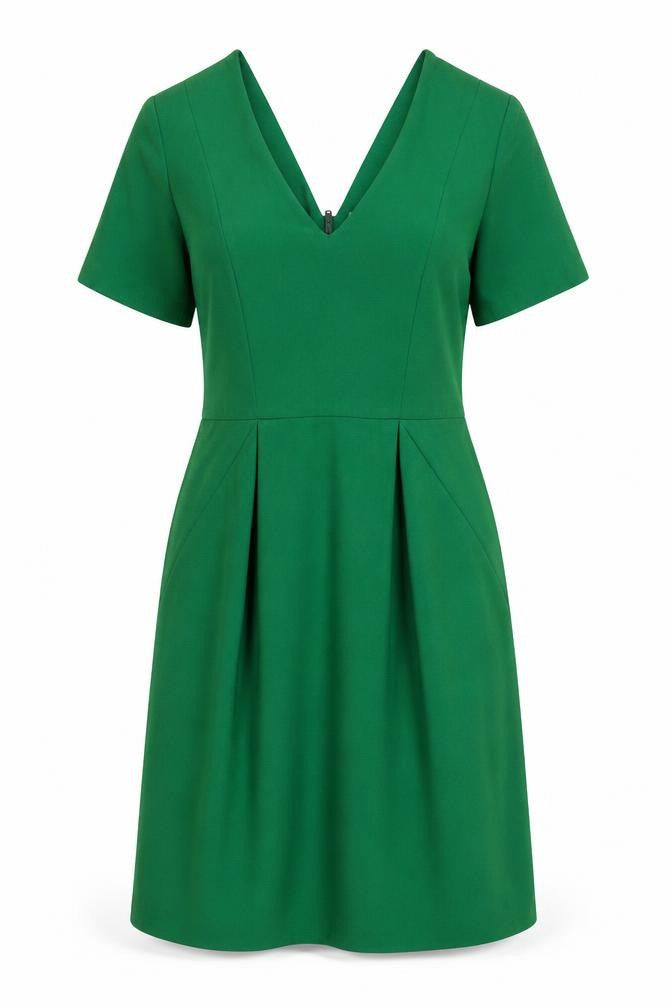 H&M Womens Green Polyester A-Line Size 8 V-Neck Zip