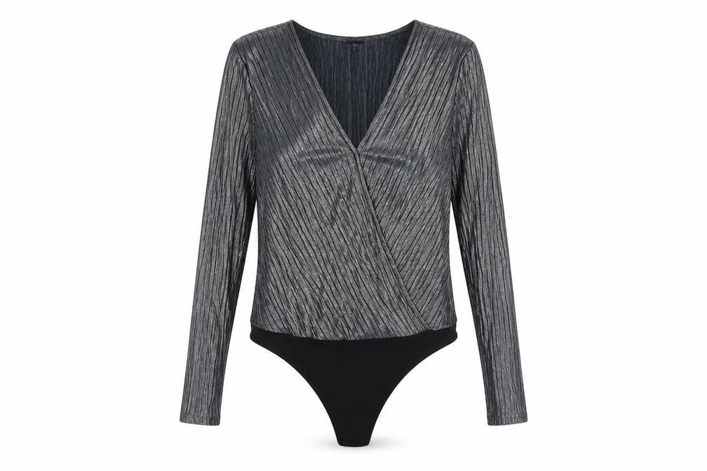 River Island Womens Silver Polyester Bodysuit One-Piece Size 10 Snap - Wrap Style